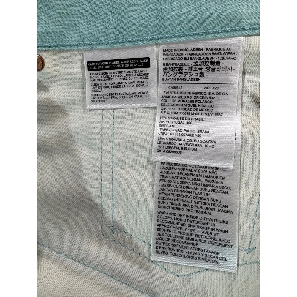 Levis 501 Original Fit Jeans Mens 42x30 Aqua Seafoam Green‎ Button Fly Cotton